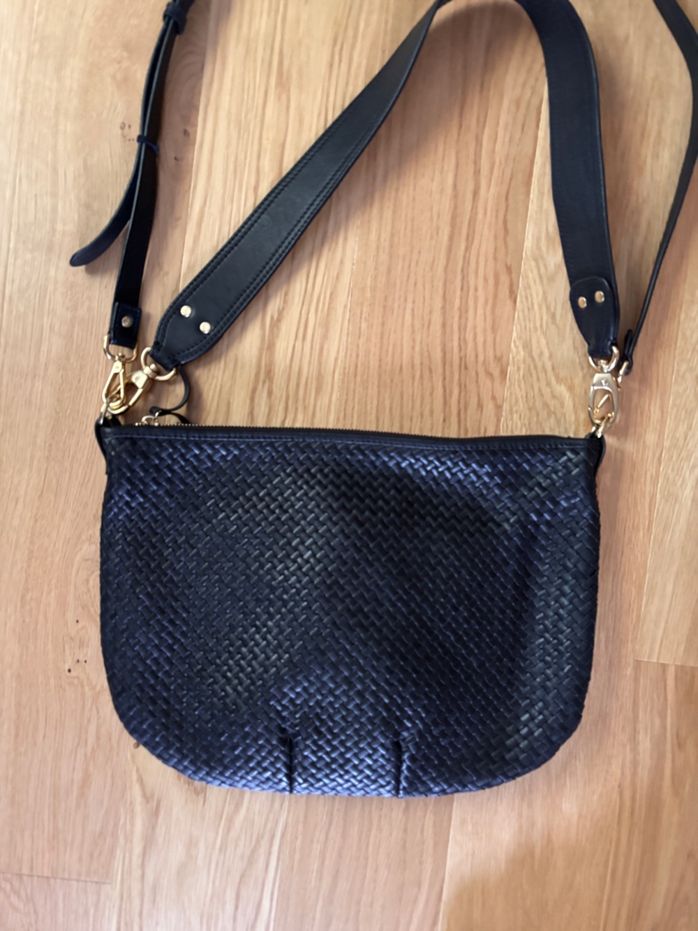 Quince Woven Leather Crossbody Bag - Black - Picture 2 of 5
